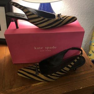 Vintage Kate Spade Coraline Brown Zebra Calf Hair Slingback Pumps - 8B